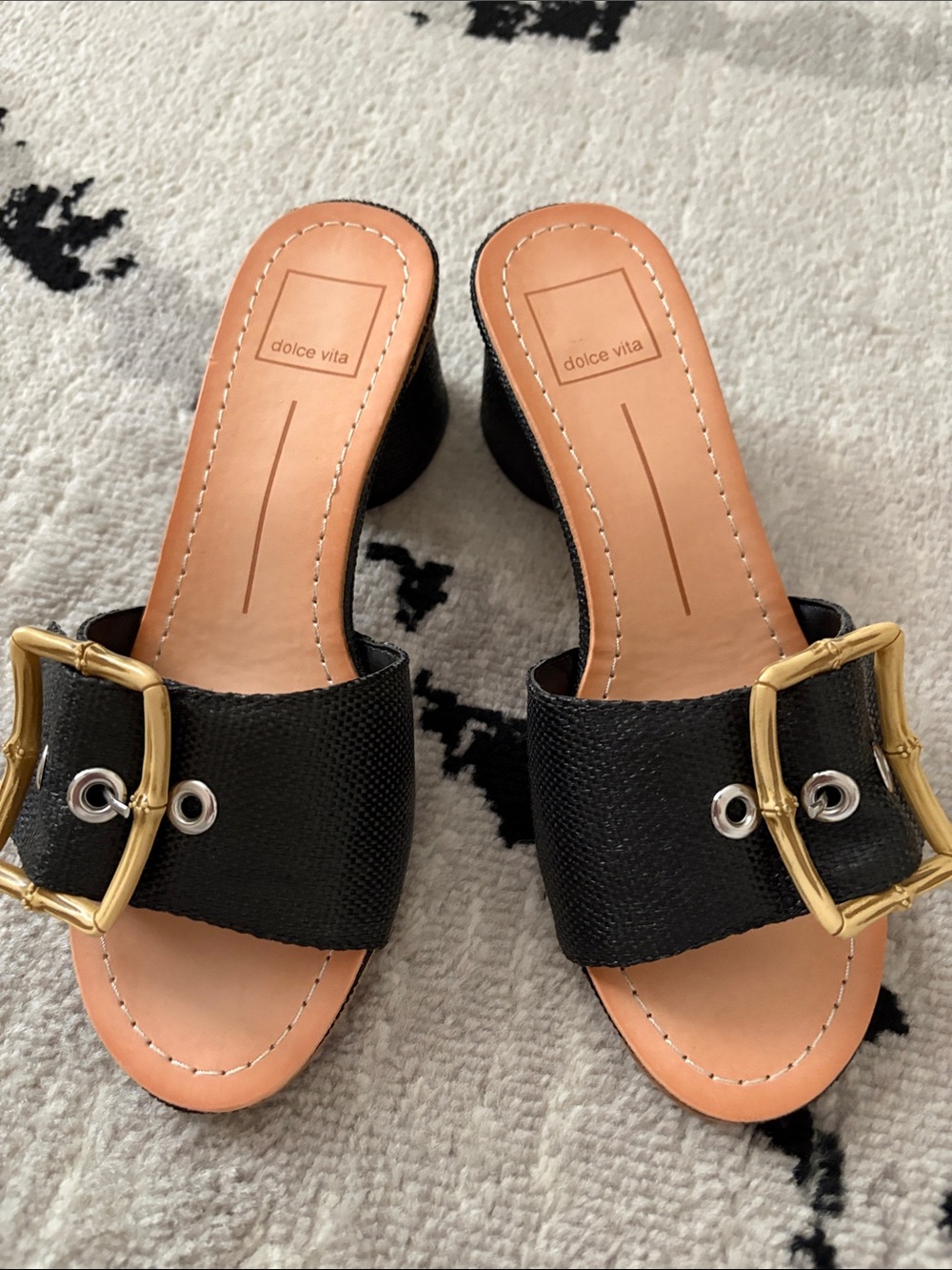 Dolce Vita Black Slide Mules with bamboo Buckle Accent